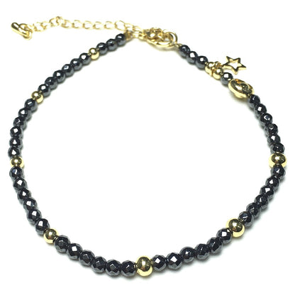 Hematite Gemstone Adjustable Tiny Beads Gemstone Bracelet with Star Charm