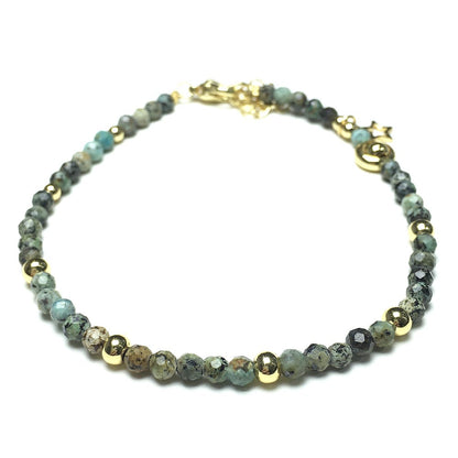 African Turquoise Gemstone Adjustable Tiny Beads Gemstone Bracelet with Love Heart Charm