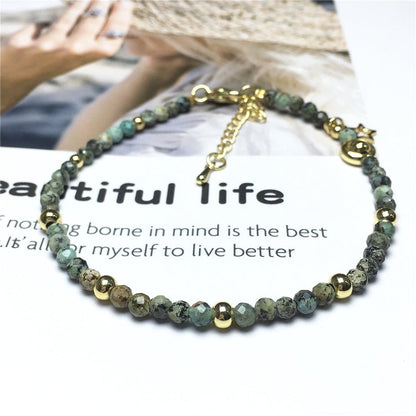 African Turquoise Gemstone Adjustable Tiny Beads Gemstone Bracelet with Love Heart Charm