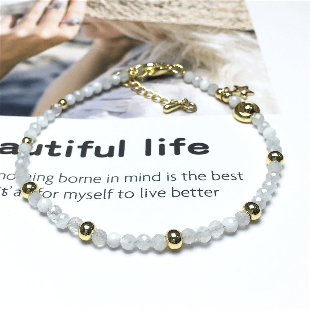 Moonstone Gemstone Adjustable Tiny Beads Gemstone Bracelet with Love Heart Charm