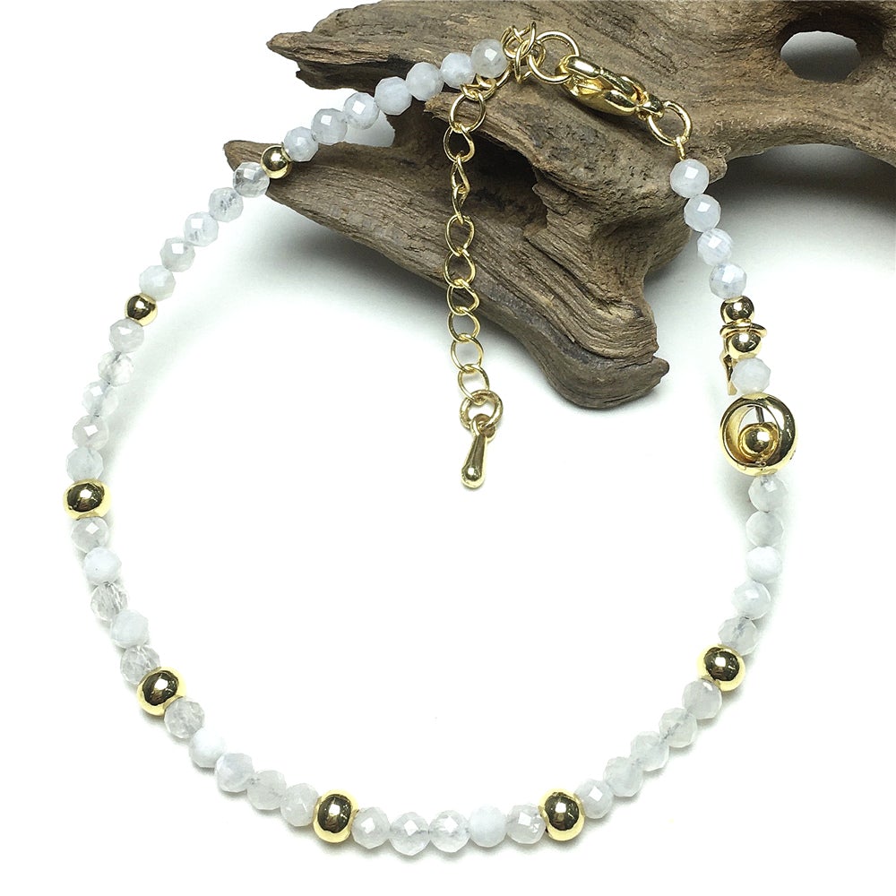 Moonstone Gemstone Adjustable Tiny Beads Gemstone Bracelet with Love Heart Charm