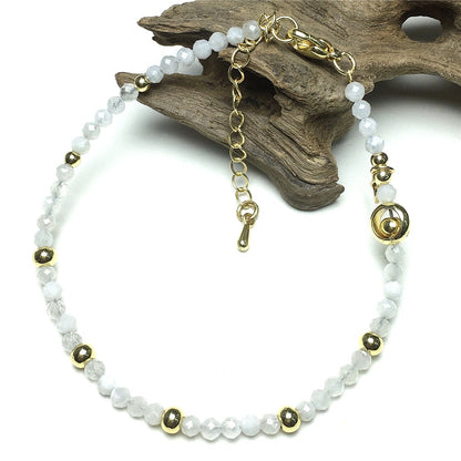 Moonstone Gemstone Adjustable Tiny Beads Gemstone Bracelet with Love Heart Charm