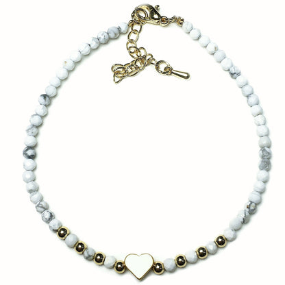 Howlite Gemstone Adjustable tiny Beads Gemstone Bracelet with Love Heart Charm