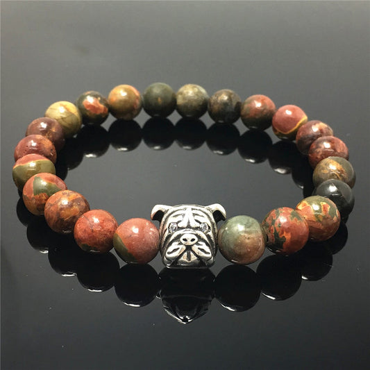 Picasso Stone Gemstone Beaded Bracelet Custom Beads Adjustable Bracelet Bulldog Style for Women or Men and Fashion Wear