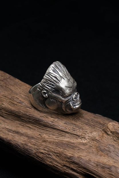 Retro 925 Sterling Silver King Kong Animal Ring for Women Men