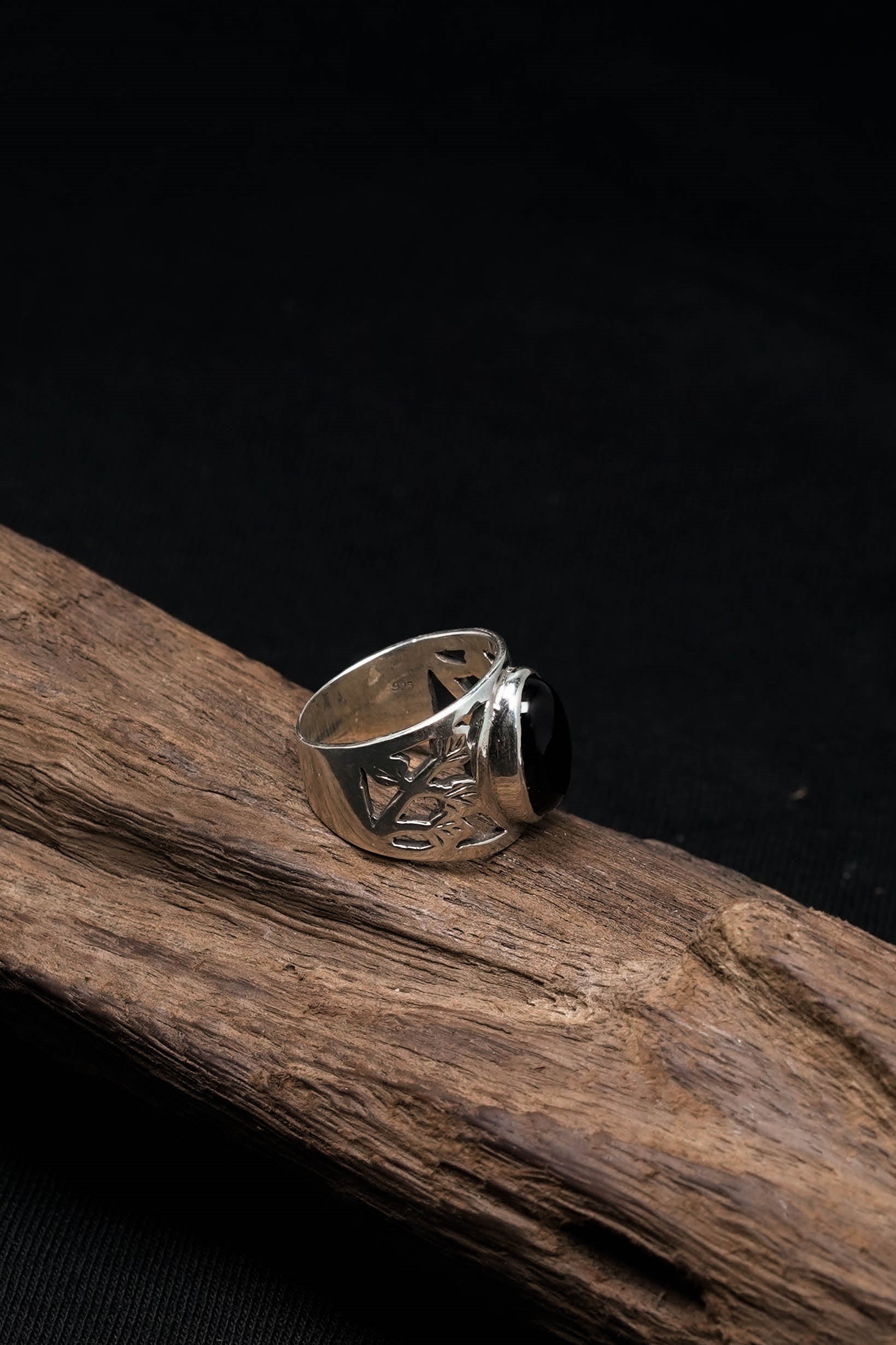 Classic Black Onyx 925 Sterling Silver Retro Ring