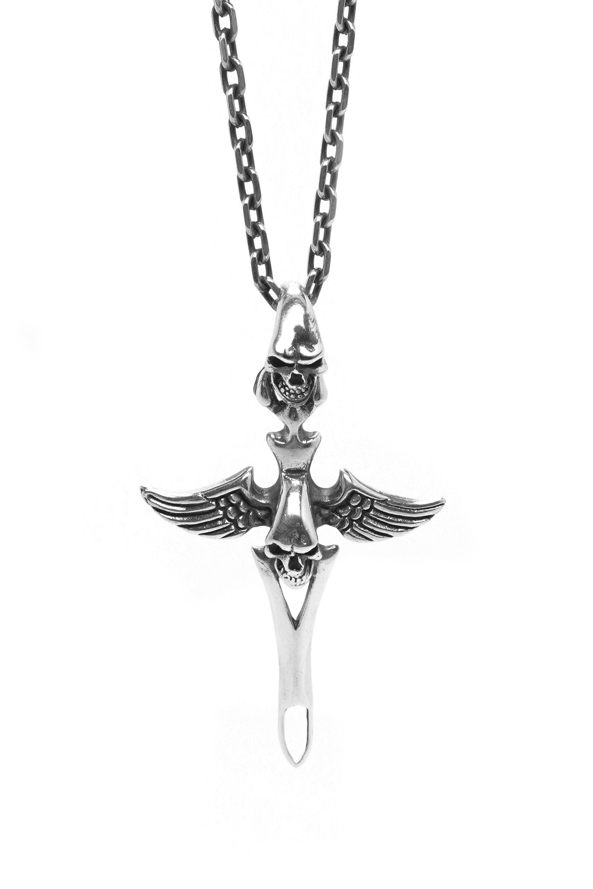 Retro Sterling Silver Cross Skull Pendant