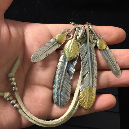 925 Sterling Silver Takahashi Goro Retro Feather Necklace Set