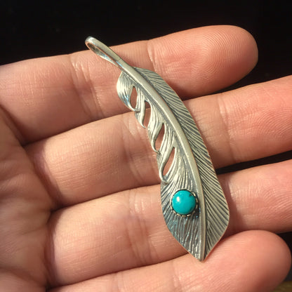 Feather Leaf Retro 925 Silver Goro Takahashi Pendant with Turquoise