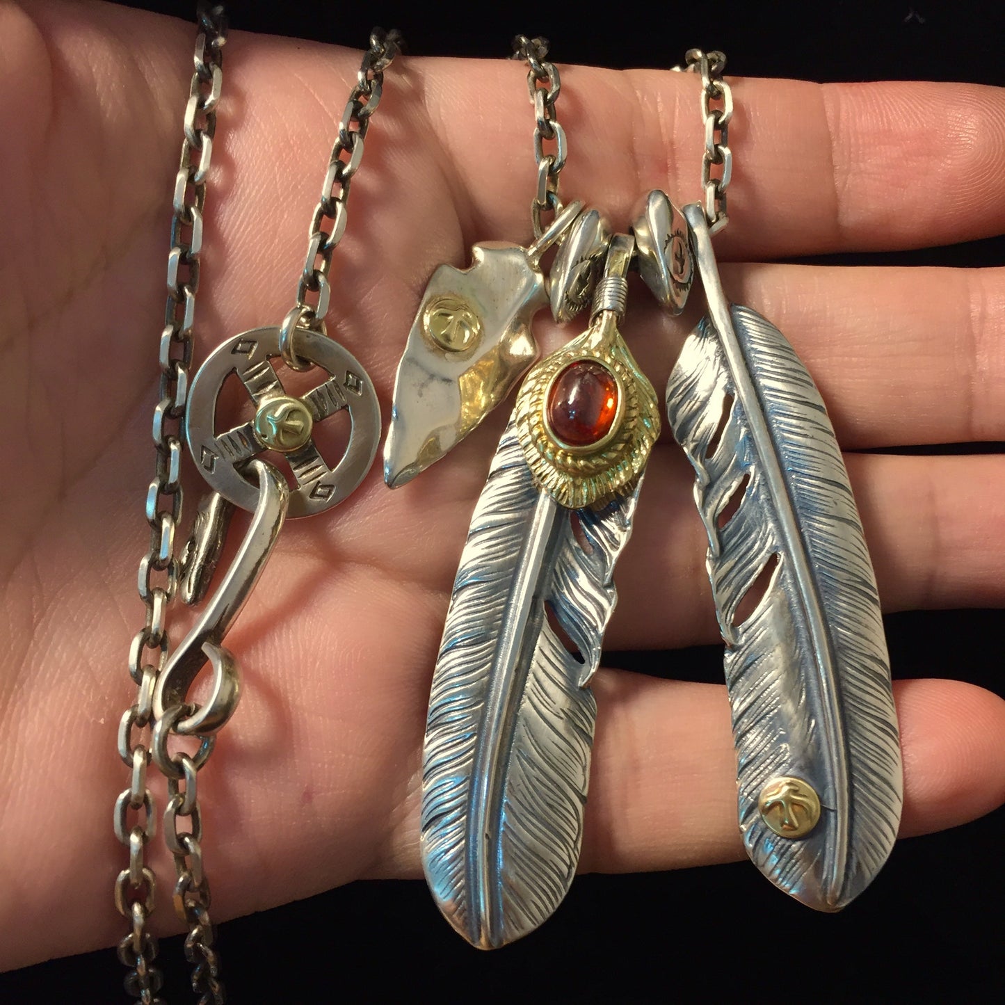 Japan Takahashi Goro Feather Necklace Set Retro 925 Sterling Silver