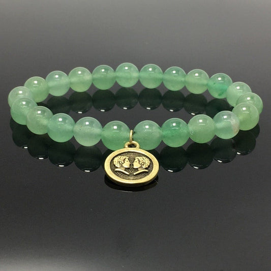 Green Aventurine Beads Bracelet with Zodiac Charm Constellation Gemstone Bracelet Celestial Astrology Constellation Jewelry