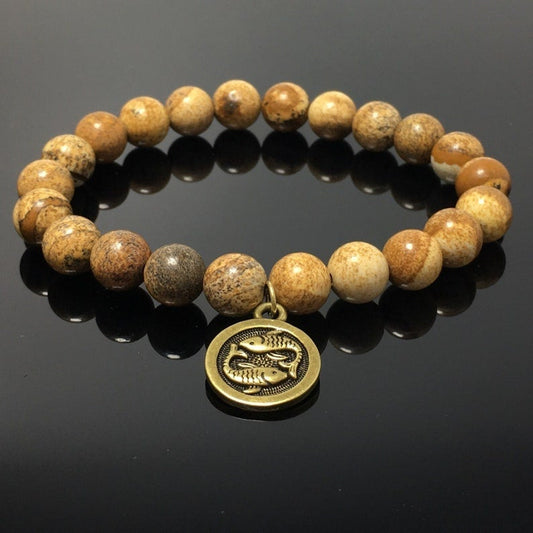 Picture Jasper Beads Zodiac Bracelet Horoscope HD Charm Stretchy Gemstone Bracelet Celestial Astrology Constellation Jewelry Birthstone Gift