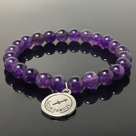 Purple Amethyst Bead Zodiac Bracelet Horoscope HD Charm Stretchy Gemstone Bracelet Celestial Astrology Constellation Jewelry