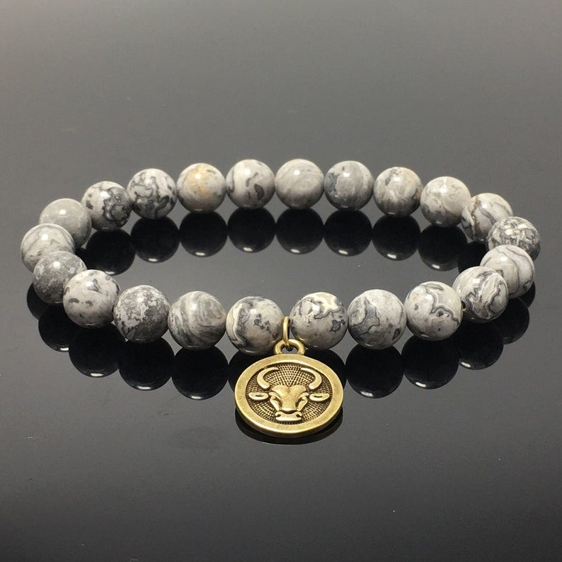 Map Stone Beads Zodiac Charm Bracelet Horoscope Spacer Stretchy Gemstone Bracelet Celestial Astrology Constellation Jewelry Birthstone Gift