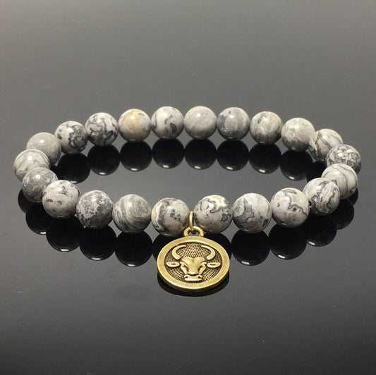 Map Stone Beads Zodiac Charm Bracelet Horoscope Spacer Stretchy Gemstone Bracelet Celestial Astrology Constellation Jewelry Birthstone Gift