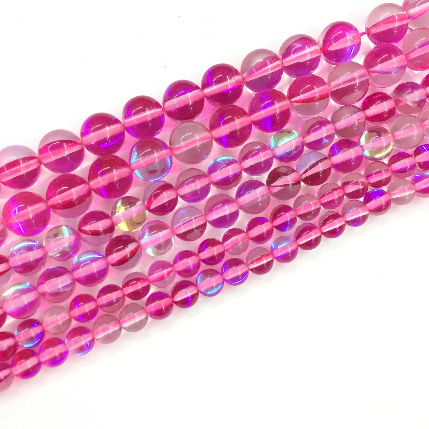 Hot Pink AB Crystal Quartz Round Loose Bead