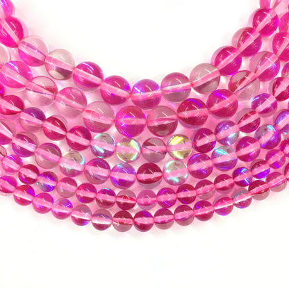 Hot Pink AB Crystal Quartz Round Loose Bead