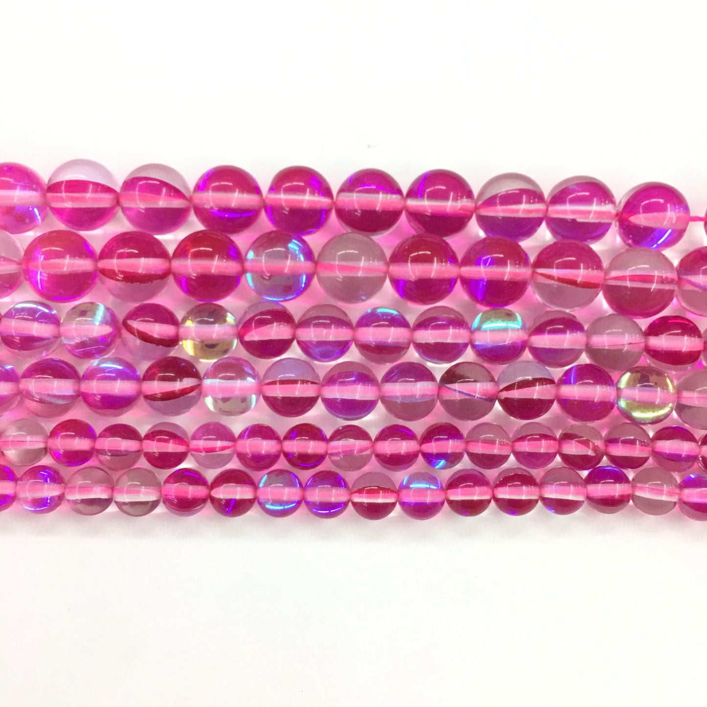 Hot Pink AB Crystal Quartz Round Loose Bead