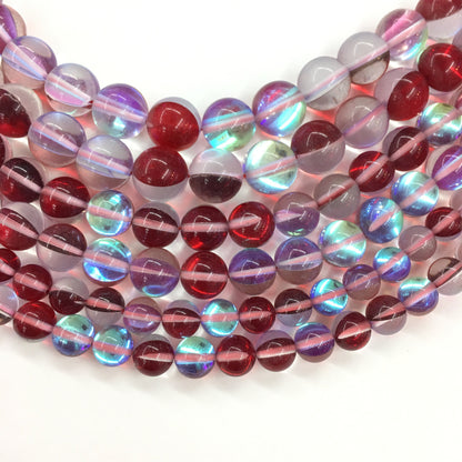 Dark Red AB Crystal Quartz Round  Loose Bead