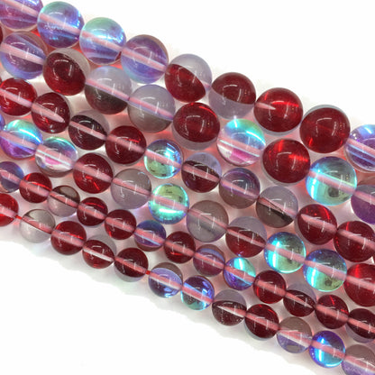 Dark Red AB Crystal Quartz Round  Loose Bead