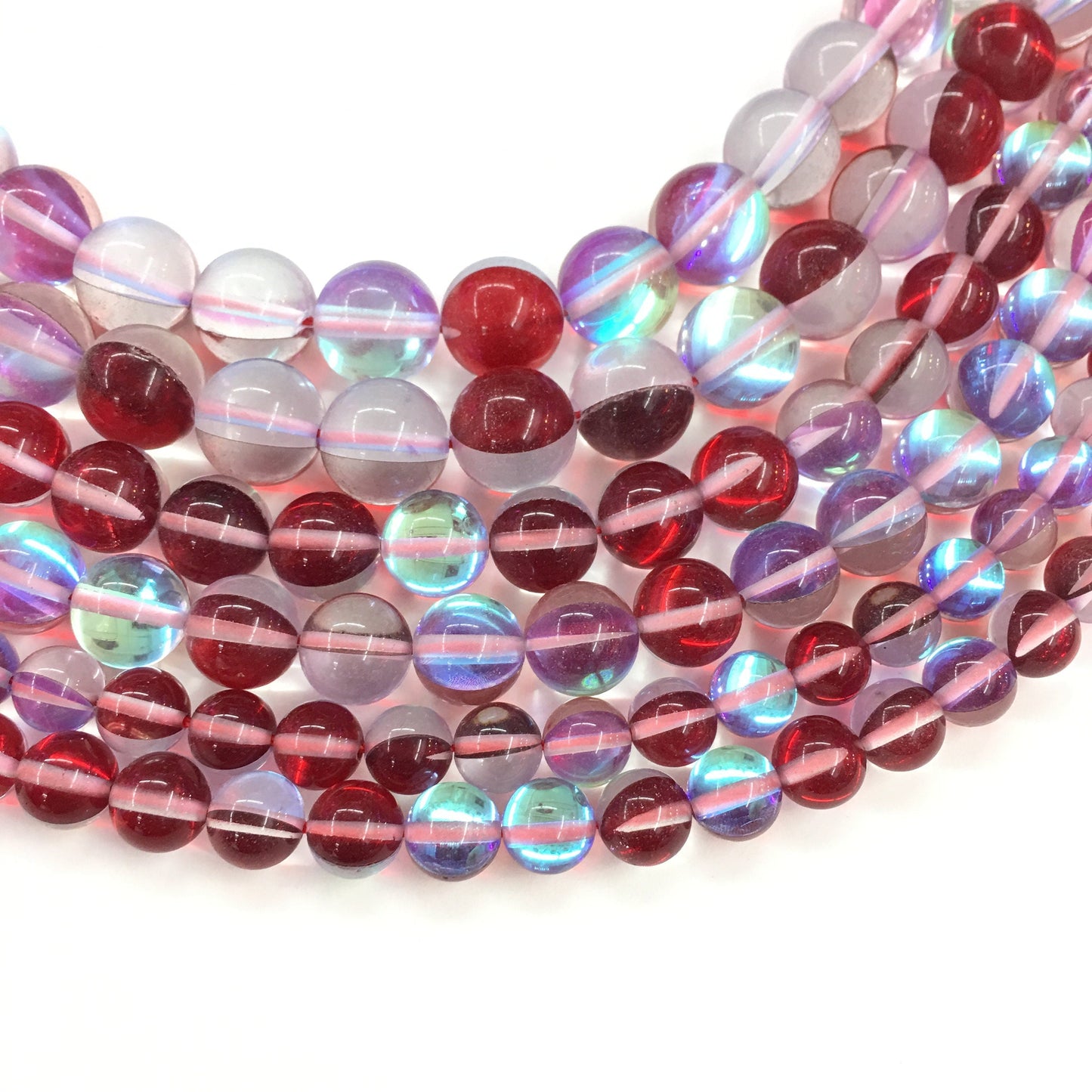 Dark Red AB Crystal Quartz Round  Loose Bead