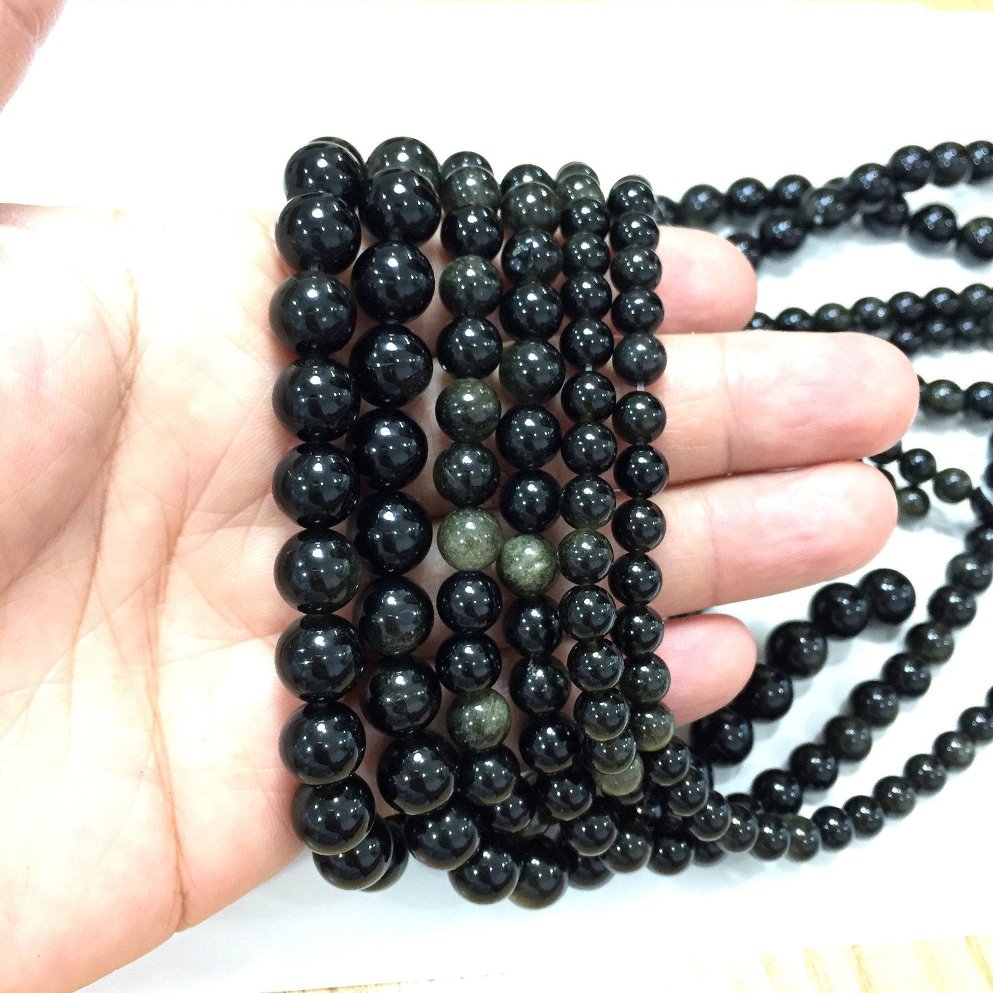 Natural Black Gold Obsidian Round Beads