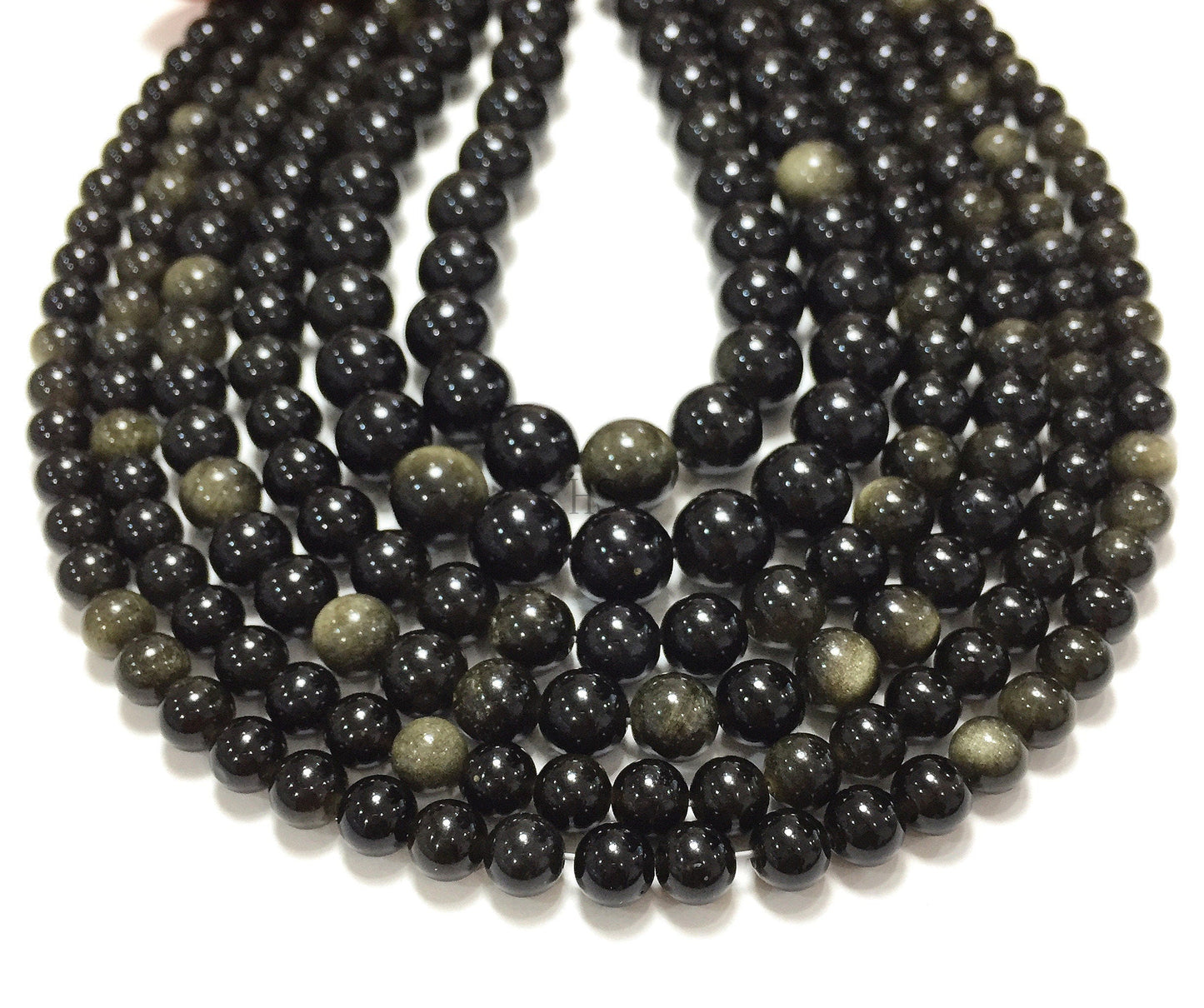 Natural Black Gold Obsidian Round Beads