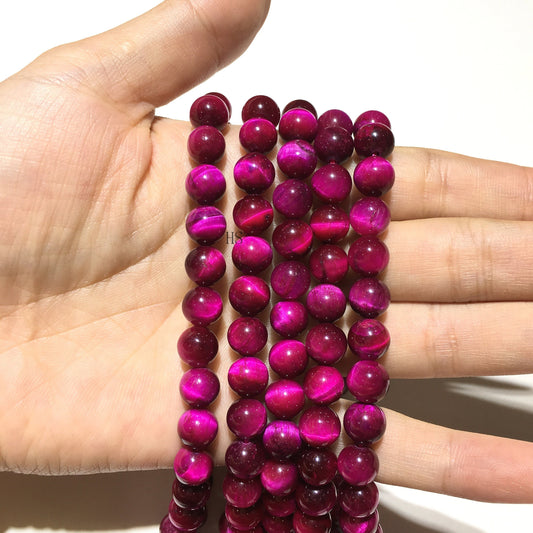 Natural Hot Pink Tiger Eye Round Beads