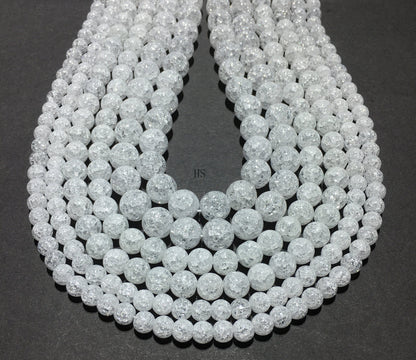 Clear Crack Crystal Quartz or Snow Flake Round Beads