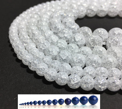 Clear Crack Crystal Quartz or Snow Flake Round Beads