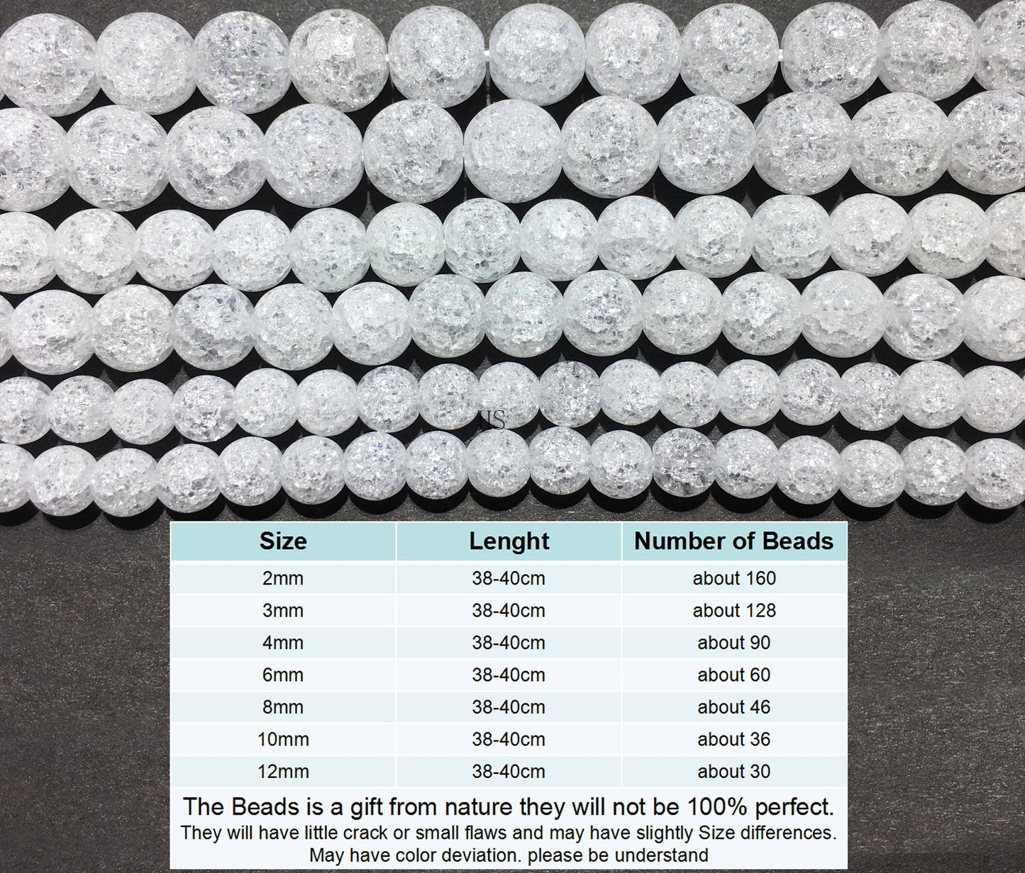 Clear Crack Crystal Quartz or Snow Flake Round Beads