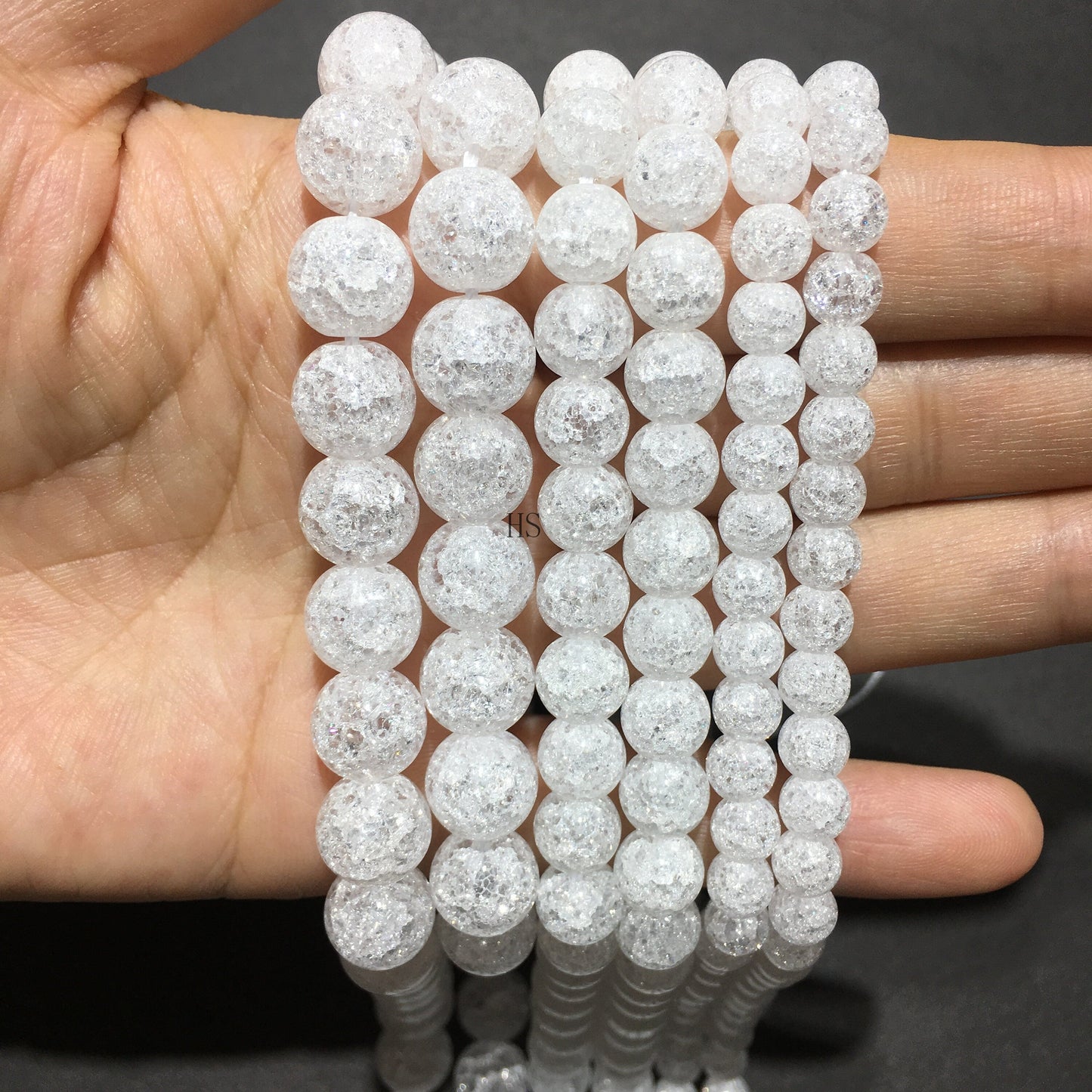 Clear Crack Crystal Quartz or Snow Flake Round Beads