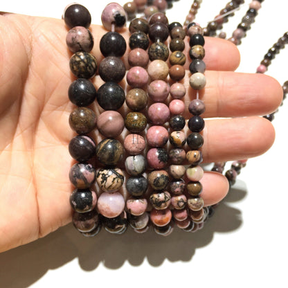 Natural Pink Rhodonite Jasper Round Beads