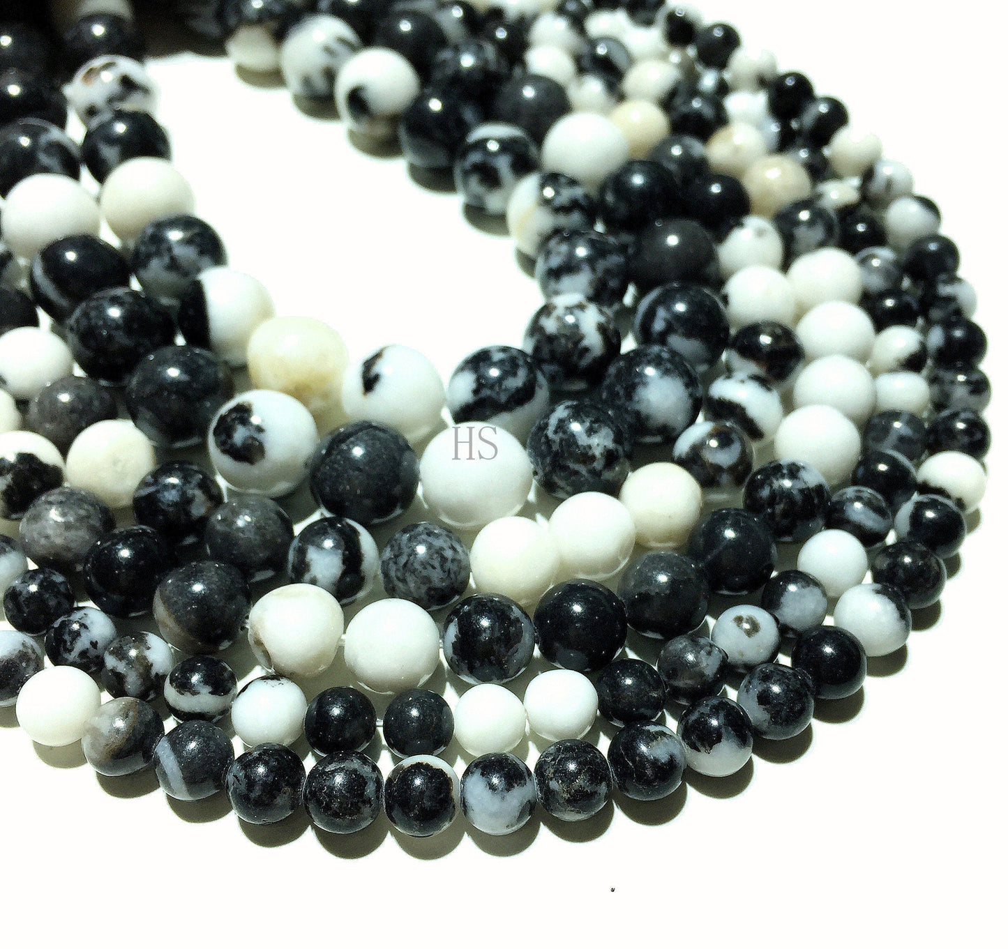 Genuine Natural Black & White Zebra Round Beads