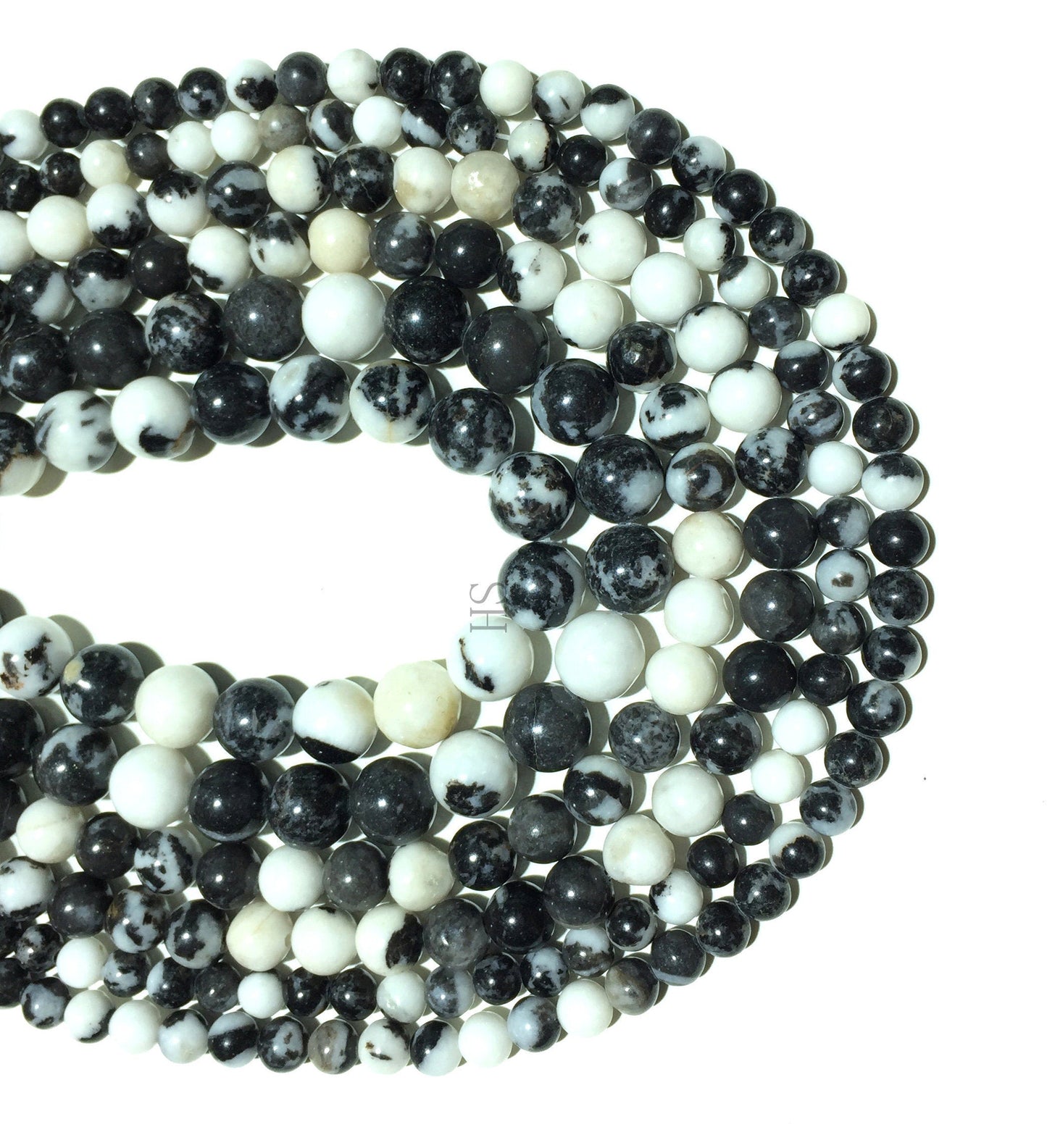 Genuine Natural Black & White Zebra Round Beads