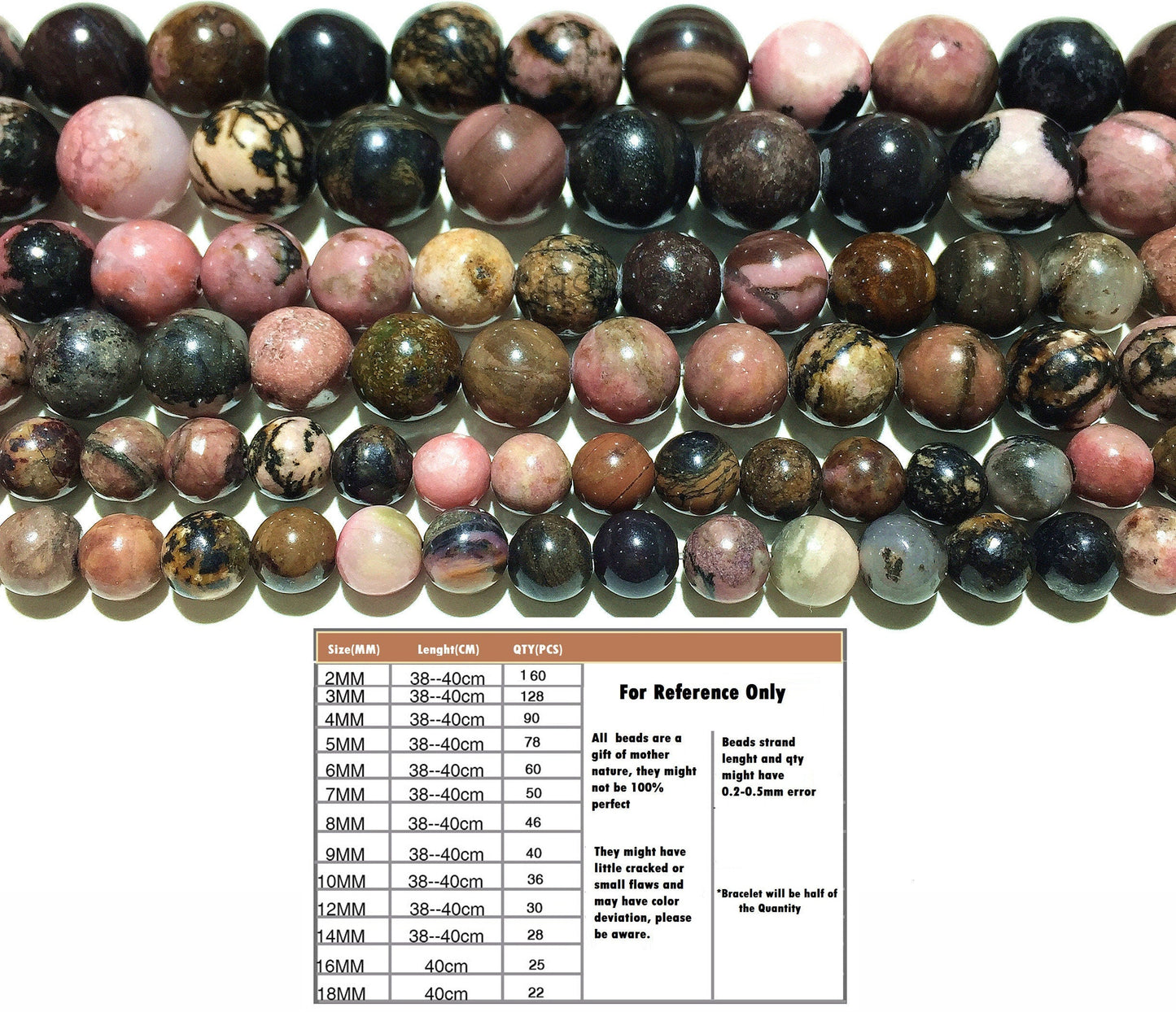 Natural Pink Rhodonite Jasper Round Beads