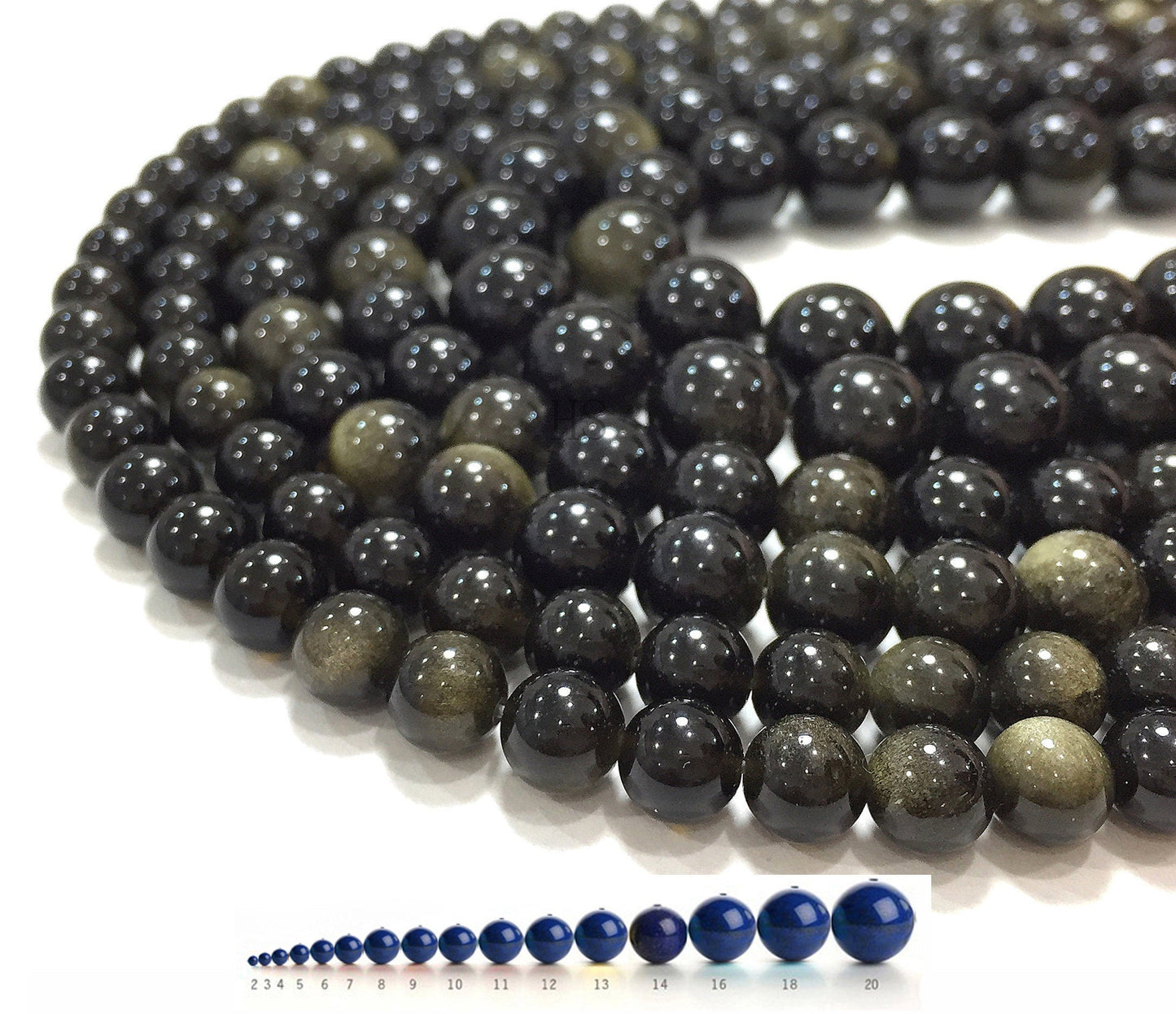 Natural Black Gold Obsidian Round Beads