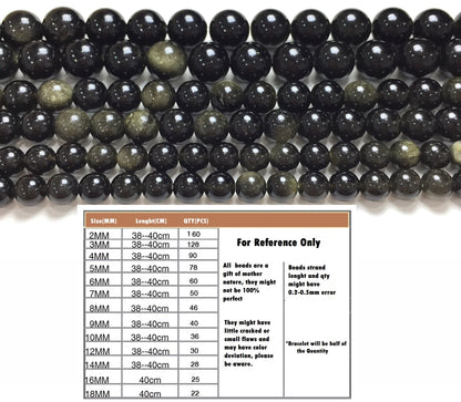 Natural Black Gold Obsidian Round Beads