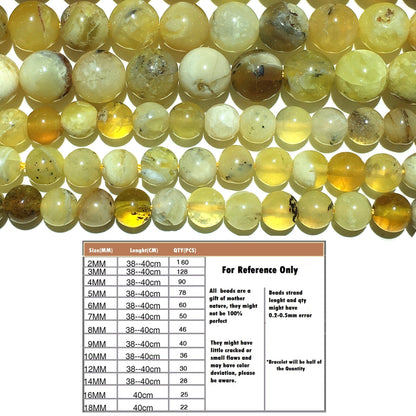 Natural Peruvian Yellow Opal Round Beads