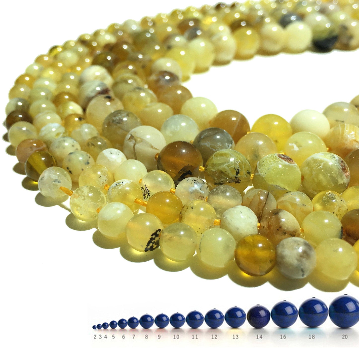 Natural Peruvian Yellow Opal Round Beads