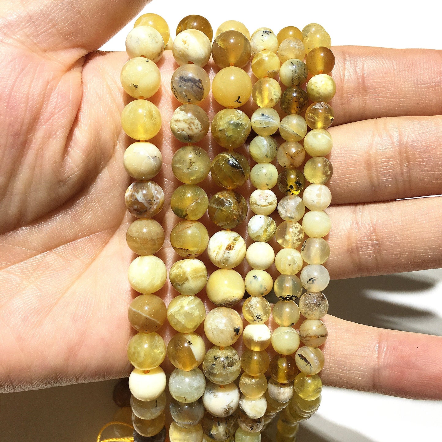 Natural Peruvian Yellow Opal Round Beads