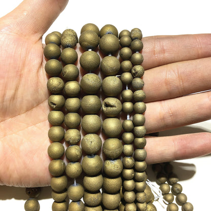 Gold Druzy Agate Beads: Full Strand Electroplated