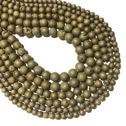 Gold Druzy Agate Beads: Full Strand Electroplated