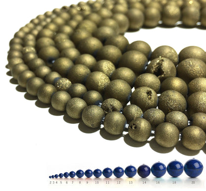 Gold Druzy Agate Beads: Full Strand Electroplated