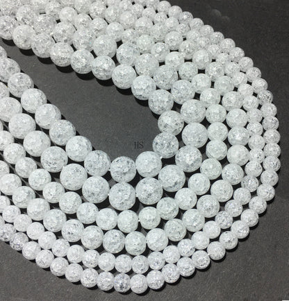 Clear Crack Crystal Quartz or Snow Flake Round Beads