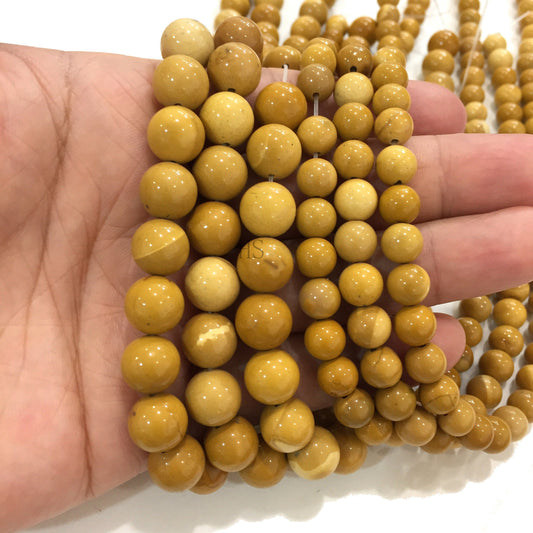 Natural Yellow Mookaite Jasper Round Beads