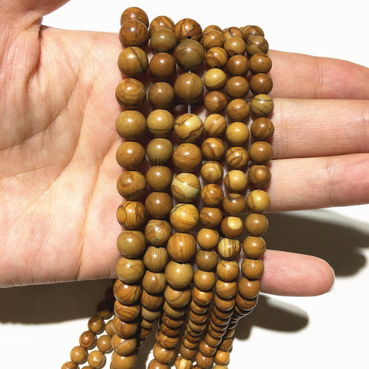 Natural Wood Jasper Round  Beads