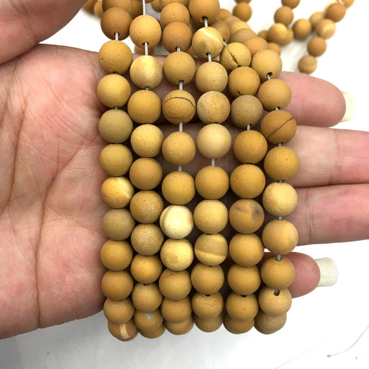 Natural Mookaite Yellow Matte Round Beads