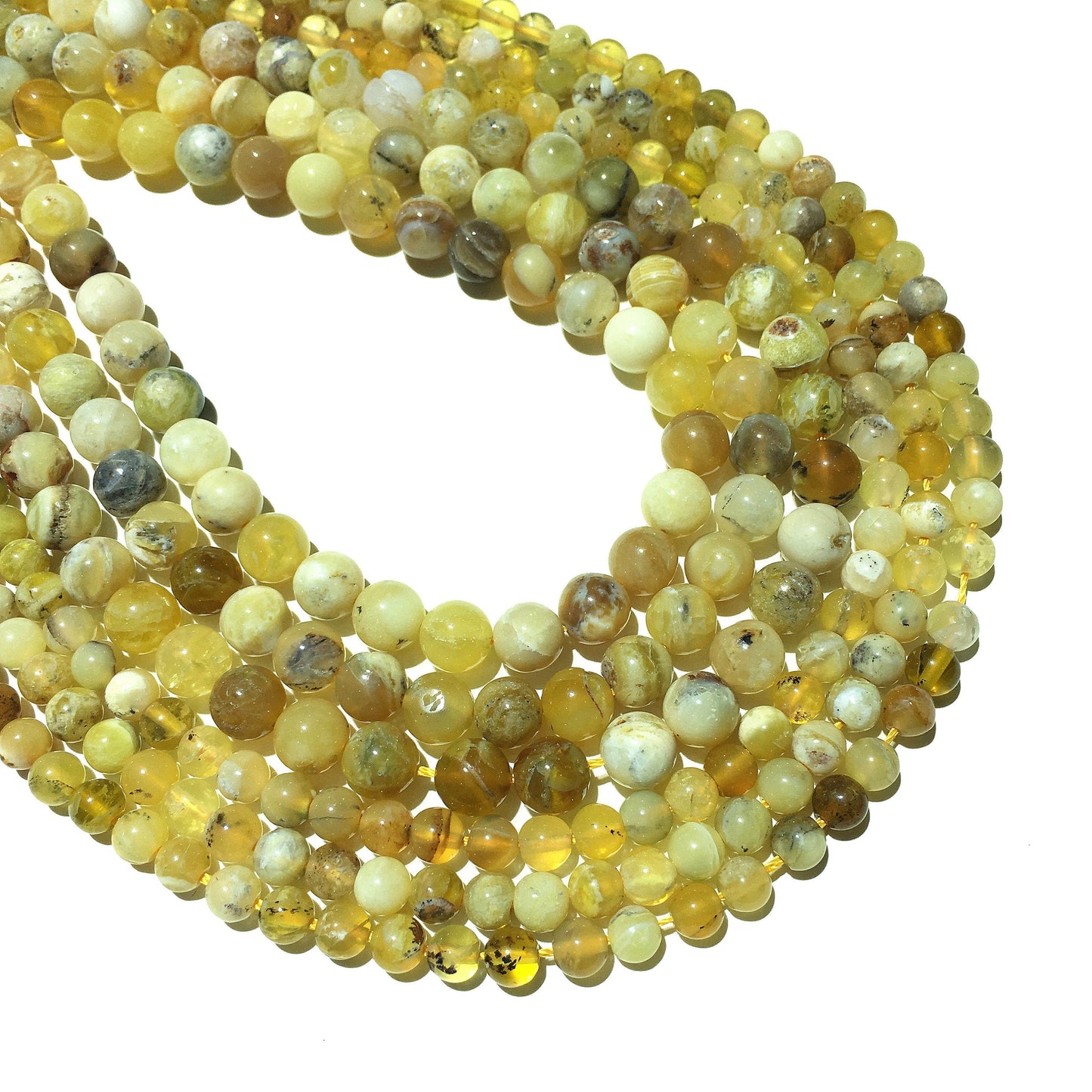 Natural Peruvian Yellow Opal Round Beads