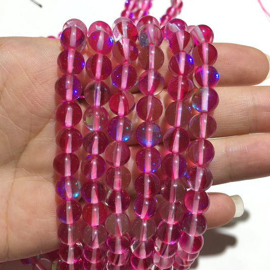 Hot Pink AB Crystal Quartz Round Loose Bead